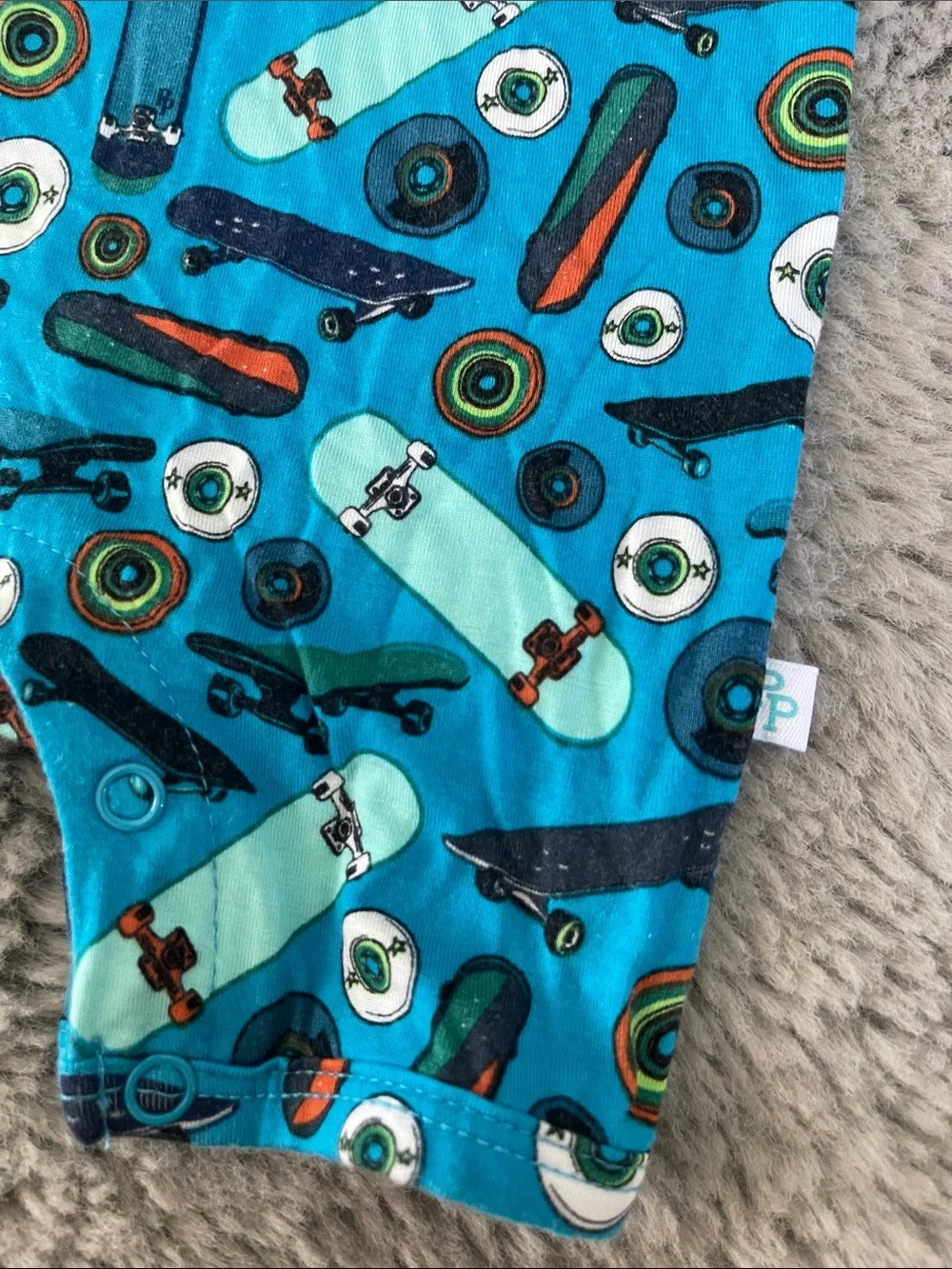 Posh Peanut Blue Skateboard Print Kids One-Piece Romper Sz 3/6M